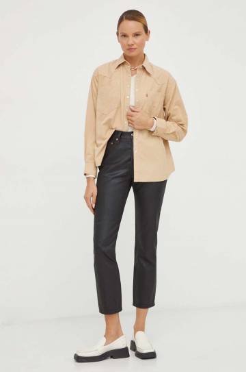 Хлопковый лонгслив G-Star Raw цвет бежевый Хлопковый лонгслив G-Star Raw цвет бежевый