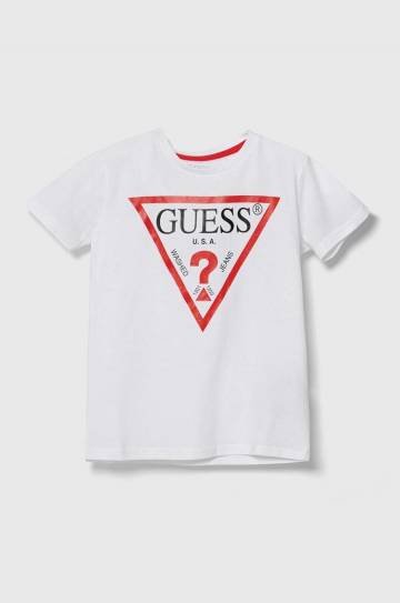 Детская хлопковая футболка Guess цвет белый с принтом Детская хлопковая футболка Guess цвет белый с принтом