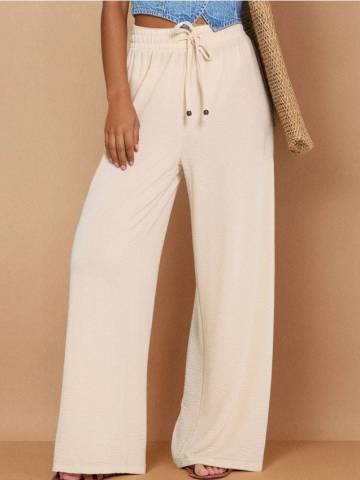 Штани wide leg - бежевий