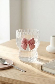 Рифлені склянки з аплікацією у формі банта 2 шт - пастельний рожевий