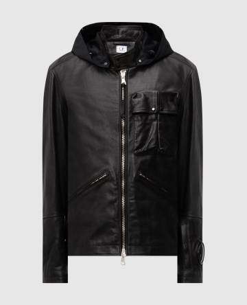 Черная кожаная куртка с патчем логотипа Черная кожаная куртка с патчем логотипа