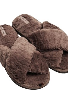 Женские домашние тапочки Twins HS меховые, перекрест, Chocolate, размер 38-39 (25 см)