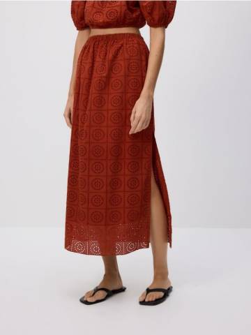 Reserved - Ажурна спідниця з розрізами - перцевий червоний - ZK980-29X