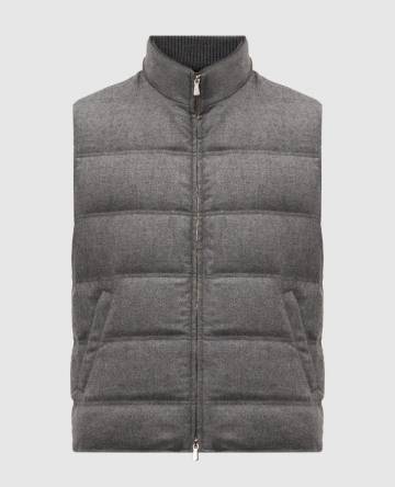 Серый пуховый стеганый жилет из шерсти и кашемира