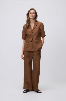 Reserved - Штани з високим вмістом льону - кавовий - 079JL-84X