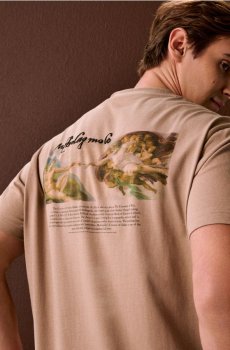 Бавовняна футболка з принтом - бежевий