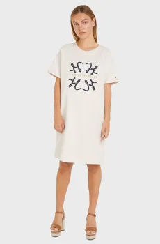 Женское белое платье REG ROPE HILF C-NK KNEE DRS SS Белый XS Tommy Hilfiger WW0WW38629
