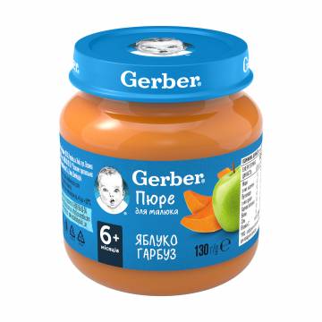 Детское фруктово-овощное пюре Gerber Яблоко и тыква, с 6 месяцев, 130 г Детское фруктово-овощное пюре Gerber Яблоко и тыква, с 6 месяцев, 130 г