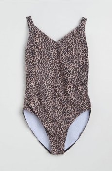 Однотонний купальник з леопардовим принтом Plus size - різнобарвний