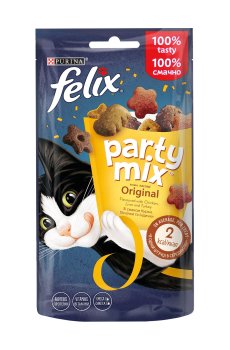 Лакомство для взрослых кошек Felix Party Mix Original со вкусом курицы, печени и индейки, 60 г