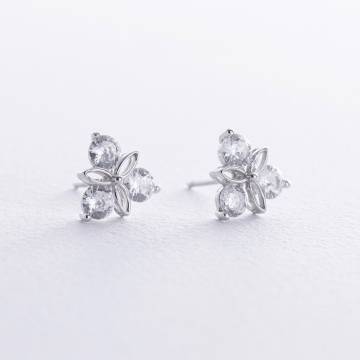 Серебряные серьги - пусеты с фианитами 123334 Серебряные серьги - пусеты с фианитами 123334
