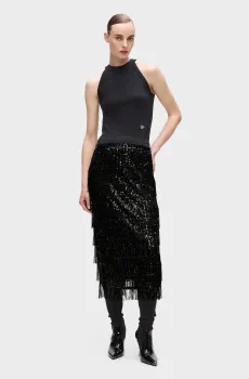Женская черная юбка sequins fringe Черный 40 Karl Lagerfeld A4W12021