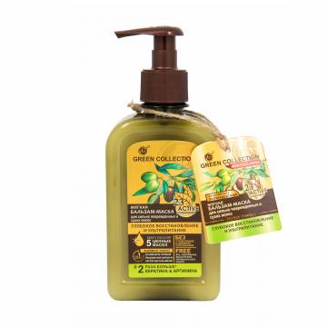 Мягкая бальзам-маска Green Collection Глубокое восстановление и ультрапитание, для сильно поврежденных и сухих волос, 290 мл Мягкая бальзам-маска Green Collection Глубокое восстановление и ультрапитание, для сильно поврежденных и сухих волос, 290 мл