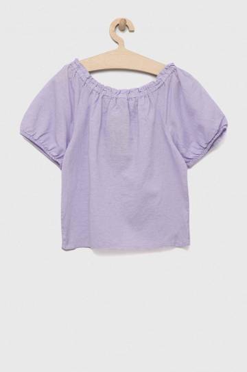 Детская льняная блузка United Colors of Benetton цвет фиолетовый однотонная Детская льняная блузка United Colors of Benetton цвет фиолетовый однотонная
