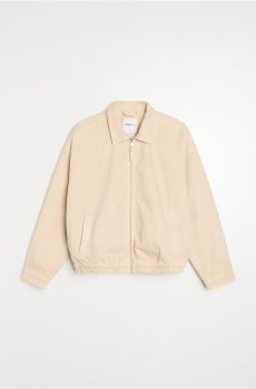 Джинсова бомбер-куртка з комірцем - бежевий