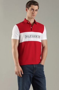 Tommy Hilfiger Men Brand Logo Colourblocked Polo Collar T-shirt