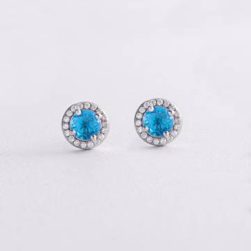 Серебряные серьги - пусеты с кварцом и фианитами 2546/1р-QSWB Серебряные серьги - пусеты с кварцом и фианитами 2546/1р-QSWB