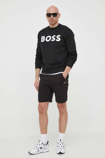 Хлопковая кофта BOSS BOSS ORANGE мужская цвет чёрный с принтом Хлопковая кофта BOSS BOSS ORANGE мужская цвет чёрный с принтом