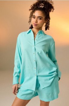 Сорочка oversize із додаванням льону - світло-бірюзовий
