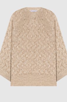 Бежевый свитер с шелком и леном в узор с пайетками