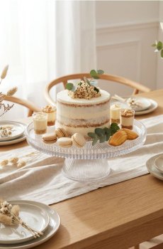 Рифлена скляна підставка на ніжці - білий