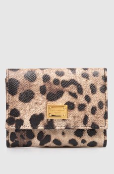 Бежевый кожаный портмоне в анималистический принт