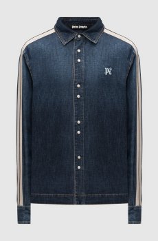 Синяя джинсовая рубашка с монограммой логотипа