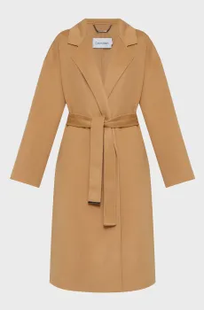 Женское бежевое шерстяное пальто DF WOOL WRAP COAT Бежевый 38 Calvin Klein K20K207089