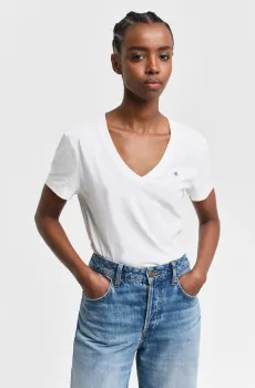 Женская белая футболка REG SHIELD SS V-NECK T-SHIRT Белый S Gant 4200750