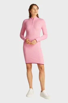 Женское розовое платье TJW 1/4 ZIP SWEATER CABLE DRESS Розовый XS Tommy Jeans DW0DW19490