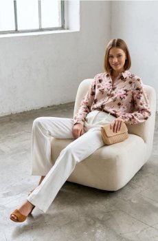 Сорочка зі змішаною тканиною з льоном - різнобарвний