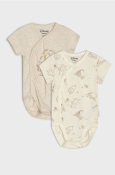 Бавовняне боді з принтом та конвертним вирізом 2 pack Winnie The Pooh - кремовий