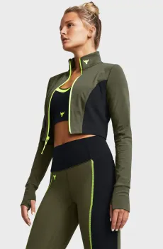 Женская оливковая спортивная кофта Pjt Rck LetsGo Crop FZ Оливковый XXL Under Armour 1380194-390