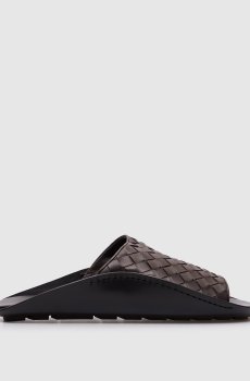 Коричневые кожаные шлепанцы Wave с плетением