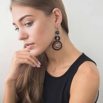 Серьги с кианитом и лунным камнем 229с24 Серьги с кианитом и лунным камнем 229с24