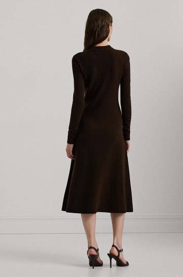 Шерстяное платье Lauren Ralph Lauren цвет коричневый midi расклешённое 200841666 Шерстяное платье Lauren Ralph Lauren цвет коричневый midi расклешённое 200841666