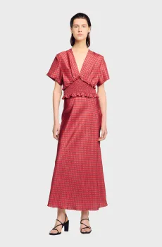 Женское красное платье с узором Красный 38 Sandro SFPRO04508_Red - Pink