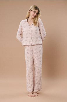 Муслінова піжама з коміром і принтом собак - пастельний рожевий
