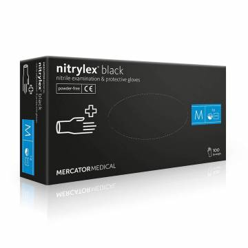 Перчатки нитриловые смотровые Nitrylex нестерильные, неприпудренные, размер M, черные, 100 шт