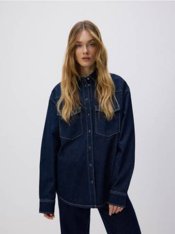 Reserved - Джинсова сорочка оversize - темно-синій - 052FK-59J