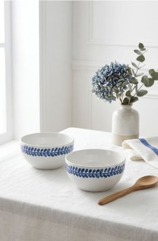 Керамічні миски з рослинною облямівкою 2 pack - білий