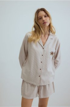 Reserved - Бавовняний піжамний комплект - бежевий - 095HQ-08X
