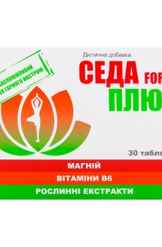 Успокаивающий комплекс Седа Плюс Forte с магнием, витамином B6 и растительными экстрактами, 30 таблеток