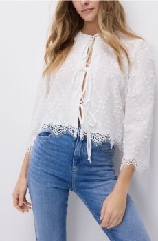 Reserved - Блузка з вишитим візерунком - кремовий - TV527-01X