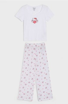 Бавовняна двочастинна піжама з принтом Hello Kitty - білий
