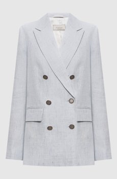 Голубой двубортный жакет с льном