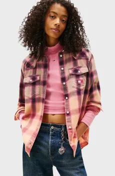 Женская розовая рубашка в клетку FLANNEL Розовый XS Tommy Jeans DW0DW21456