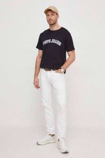Хлопковая футболка Pepe Jeans CLEMENT мужская цвет чёрный с принтом PM509220 Хлопковая футболка Pepe Jeans CLEMENT мужская цвет чёрный с принтом PM509220