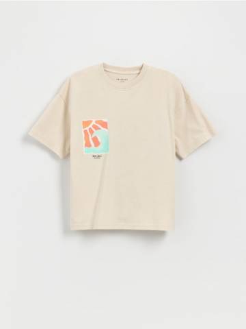 Reserved - Бавовняна футболка оверсайз - нюдовий - 964EG-02X