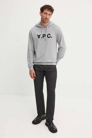 Хлопковая кофта A.P.C. hoodie standard grand vpc GOTS цвет серый с капюшоном с аппликацией COHBN.M27908 Хлопковая кофта A.P.C. hoodie standard grand vpc GOTS цвет серый с капюшоном с аппликацией COHBN.M27908